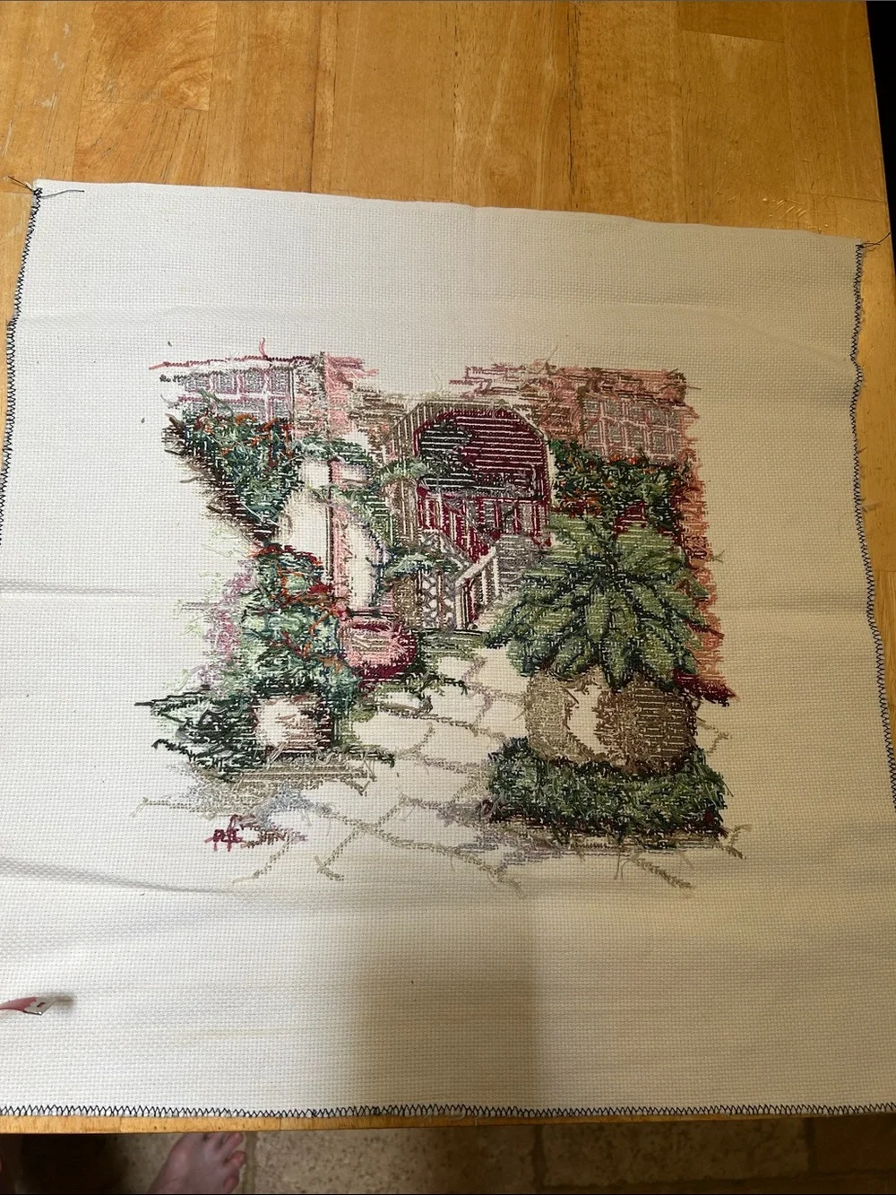 Vintage-Inspired Green and Red Needlepoint Wall Art